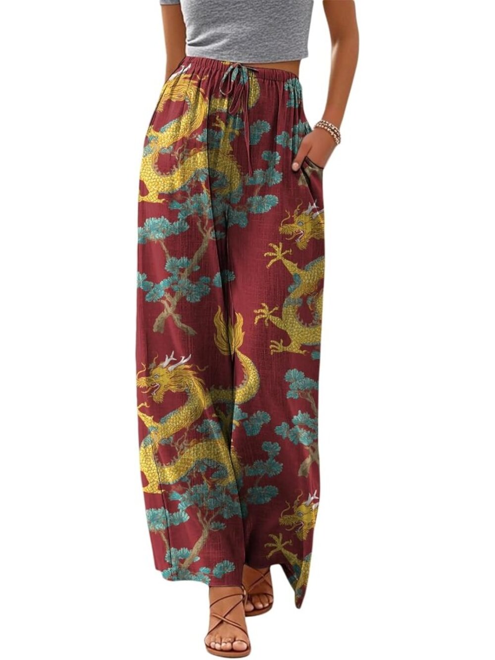 〽️Women's Wide Leg Pants Rad Cube Polyester Drawstring comfort Summer Drawstring
